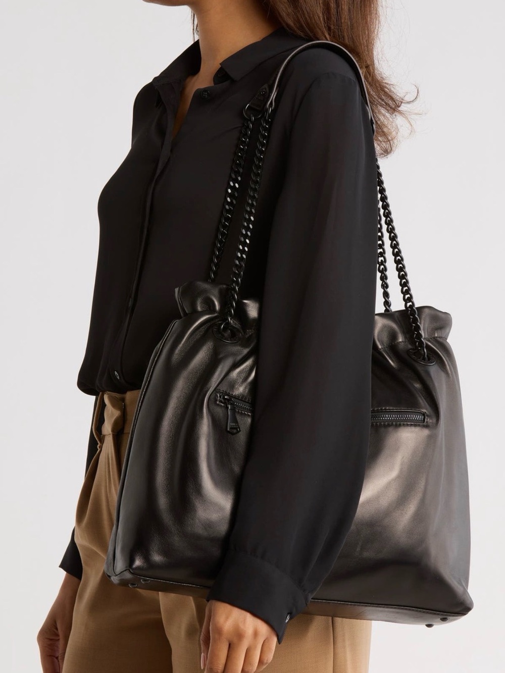 Aimee Kestenberg Willow Black Peddled Leather Slouchy Hobo Shopper